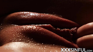 Horny lesbian girls orally pleasure each other after massage