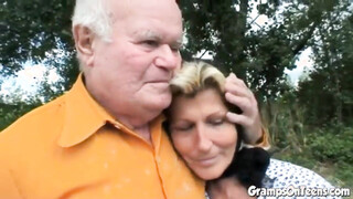 Teen hoe in threeway with elderly couple