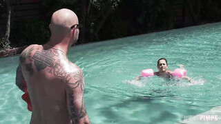 Petite Brunette Is Big Enough To Swim, & Big Enough To Fuck