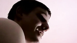 Horny amateur dude jerks his massive cock & receives a head