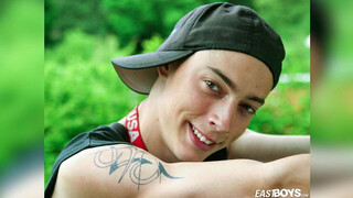 Slim boy shows off his body & meat in the garden