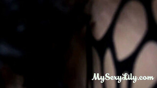 indian babe lily in black fishnet sucking big white dick