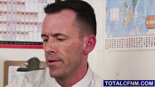 Office ladies exploring collegue's shaft at desk