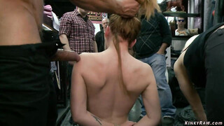 Blonde Double penetration screwed in public sex shop