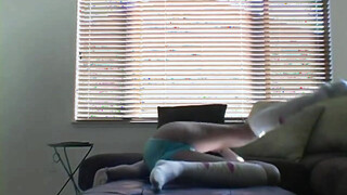 Nikki Blonde striptease showing tits & beaver closeup