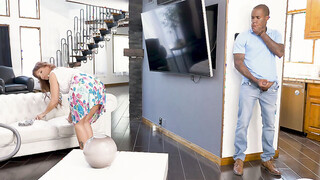 Extremely Horny & Attractive MILF Syren De Mer seduced by step daughter's huge black dick BF at her home.