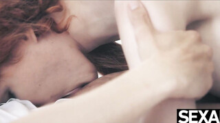 Hot sexy redhead rides her man's shaft to intense multiple orgasms