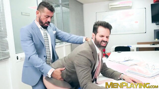 Suited hunk Dani Robles has his tight unshaved booty rimmed hard
