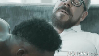 Curly Liam Cybers rock hard black abdomen gets pigmented by my oozing white cum