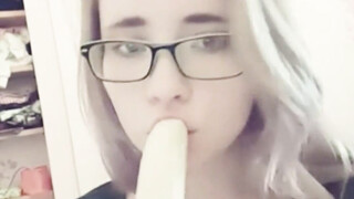 Compilation 18 year old teen sucks a banana, imagining that it is a cock