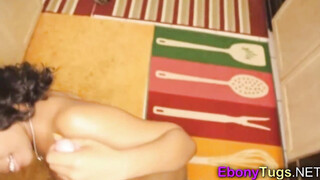 Ebony chicks on their knees handjob combo