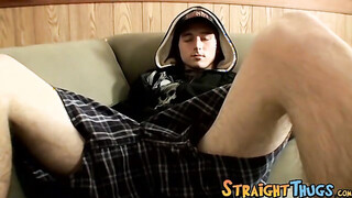 Skinny straight amateur Slip jacks his meat off solo