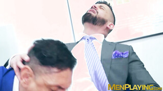 Wild flip flop fuck in the office by suited John Rodriguez & Justin Jett