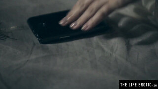 Sensual brunette Emily J rubs both of her holes