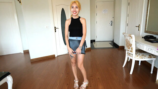 Tiny amateur Thai teen in a bunny uniform gives head & screwed from behind