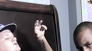 Black guy sucks a big white shaft till it cums