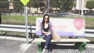 Satisfying brunette with fine tits & booty needed a lift