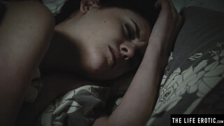 Brunette girl fantasies about being tied up while masturbating