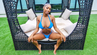 Pool fun with big ebony boobies outdoors