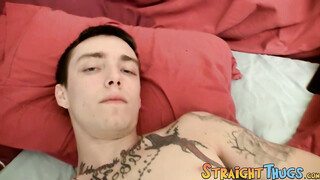 Inked straight dude cums after fucking a fleshlight