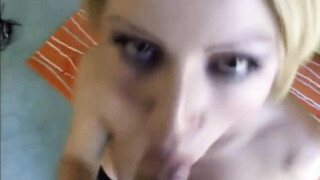 Horny blonde blowing dick