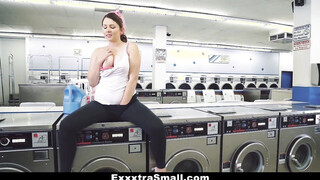 Small teen at the laundromat horny for a meat inside her