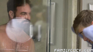Joining my step daddy Kristofer Weston in the shower so I can suck his shaft