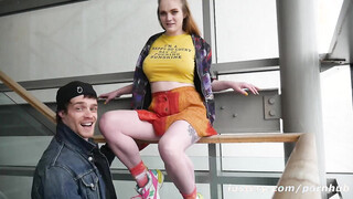 Amateur couple Carly & Cameron in stairway