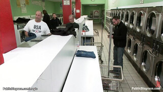 Bound teen fucked at laundromat