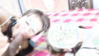 Two teens share heavy dick in dirty POV FFM threeway