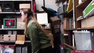 Officer dominates a tiny boobs brunette & fucks her muff