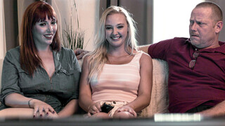 Big Boobed teen convinces buxxom MILF stepmum & step daddy for threesome