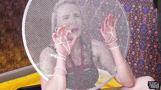 Submissive tart gets pissed on & gags