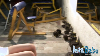 MILF leila works out then does striptease