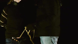 Rebel Rhyder gags on her dom's light wand & prick while tied on a starry night