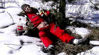 Outdoor winter fun spilling loads of  cum on the snow