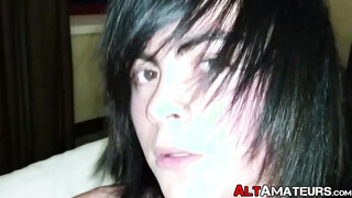 Horny goth twink whips out his dick for sexy masturbation