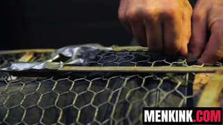 Max Ferro cage fucks bald virgin sub Joseph Banks with no mercy