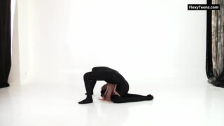 Black latex & braids very sexy Russian flexible teenie