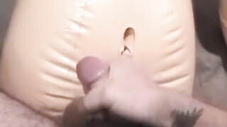 Glasses jock jerking off solo before pounding a sex doll