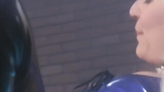 Sub babe with a mask orally pleasures her dominas twat