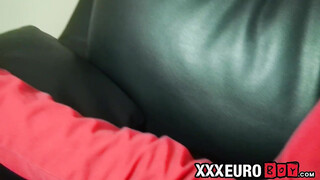 Young man jerks off wildly before sucking heavy meat