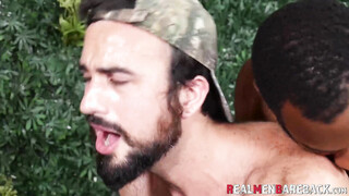 Black stud Micah Martinez & Mason Lear are barebacking roughly with August Ale