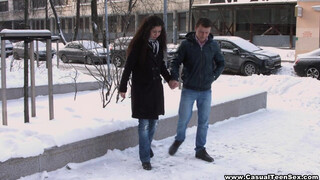 Curly teen sucking shaft