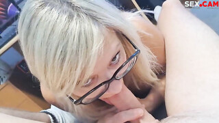 Nerdy step mom finally gives me a Blowjob