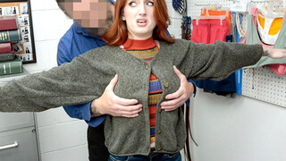 Teen redhead burglar Aria Carson busted stealing by a nasty mall cop