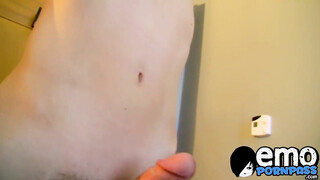 Skinny emor brunette Conner wanks & cums in his own mouth