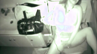 Blonde babe Fingering her twat in comfort room