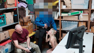 Tiny boobs blonde burglar screwed by an officer in front of Boyfriend