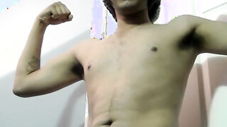 Fatty boy sucks big unshaved prick & makes his buddy cum